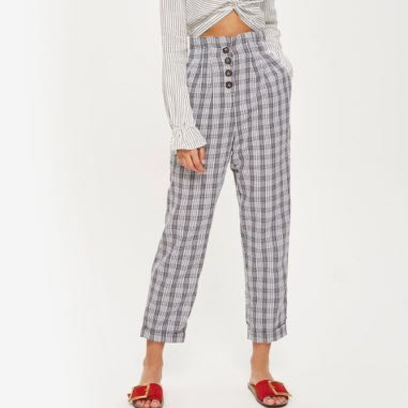 Topshop plaid checkered button pants - Picture 1 of 5